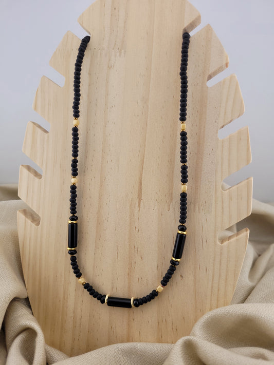 Collier en perle de verre et Onyx noir Ankara