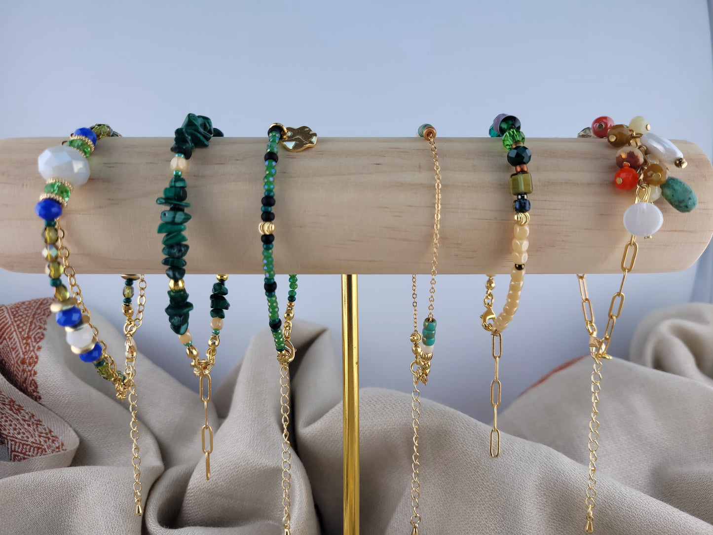 Bracelet double en perle vert et bleu Hyderabad