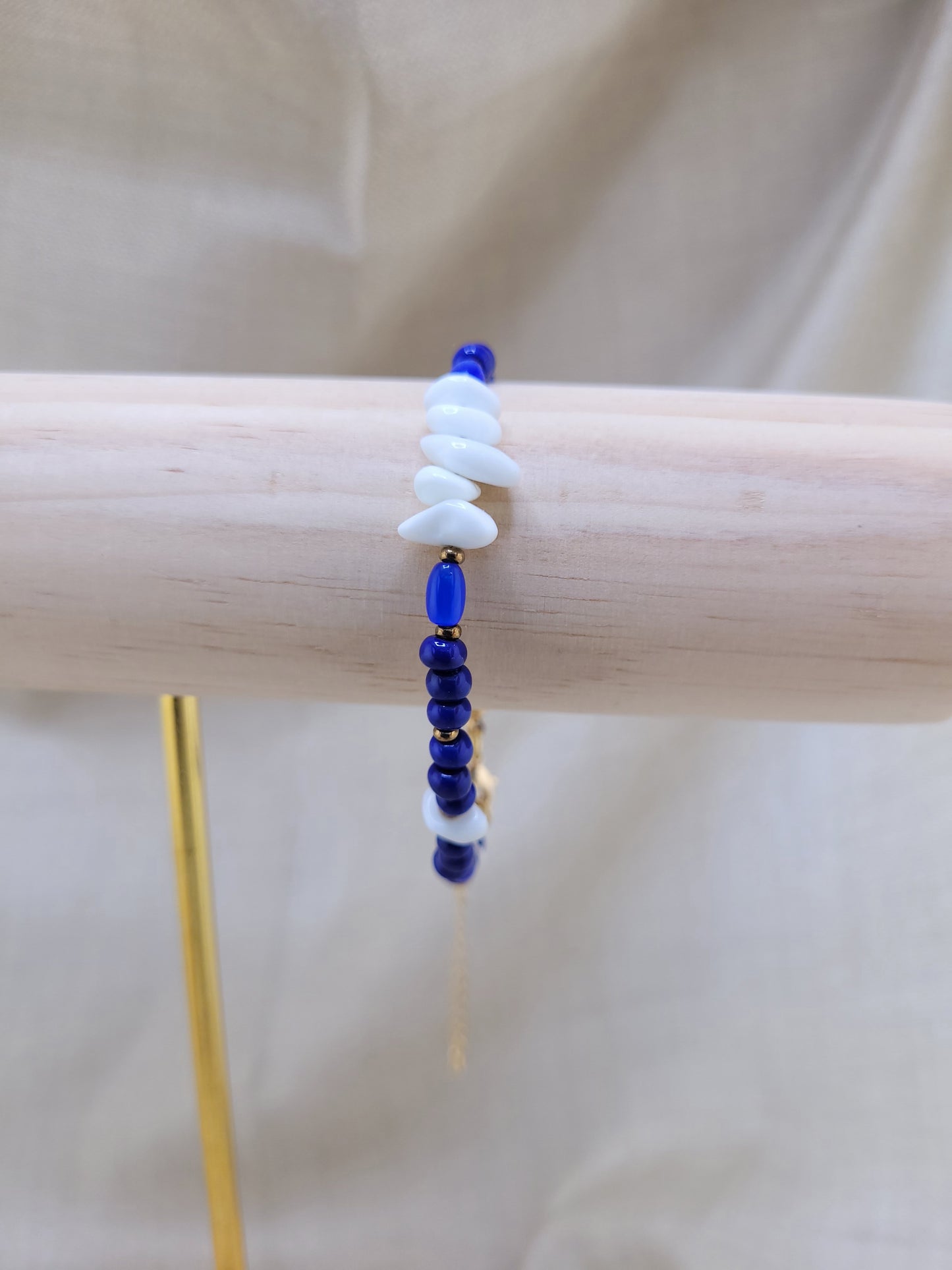 Bracelet en perles de verre et cristal bleu et blanc Bangalore