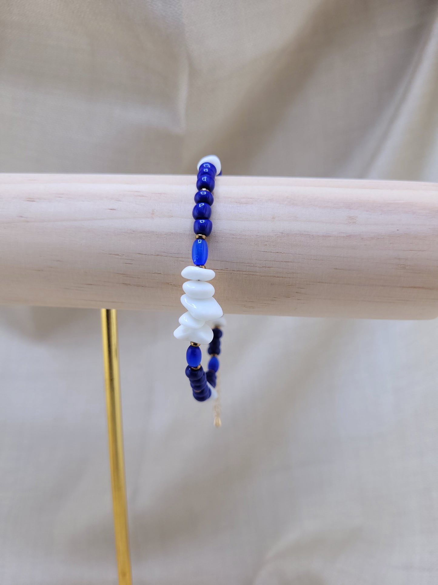 Bracelet en perles de verre et cristal bleu et blanc Bangalore