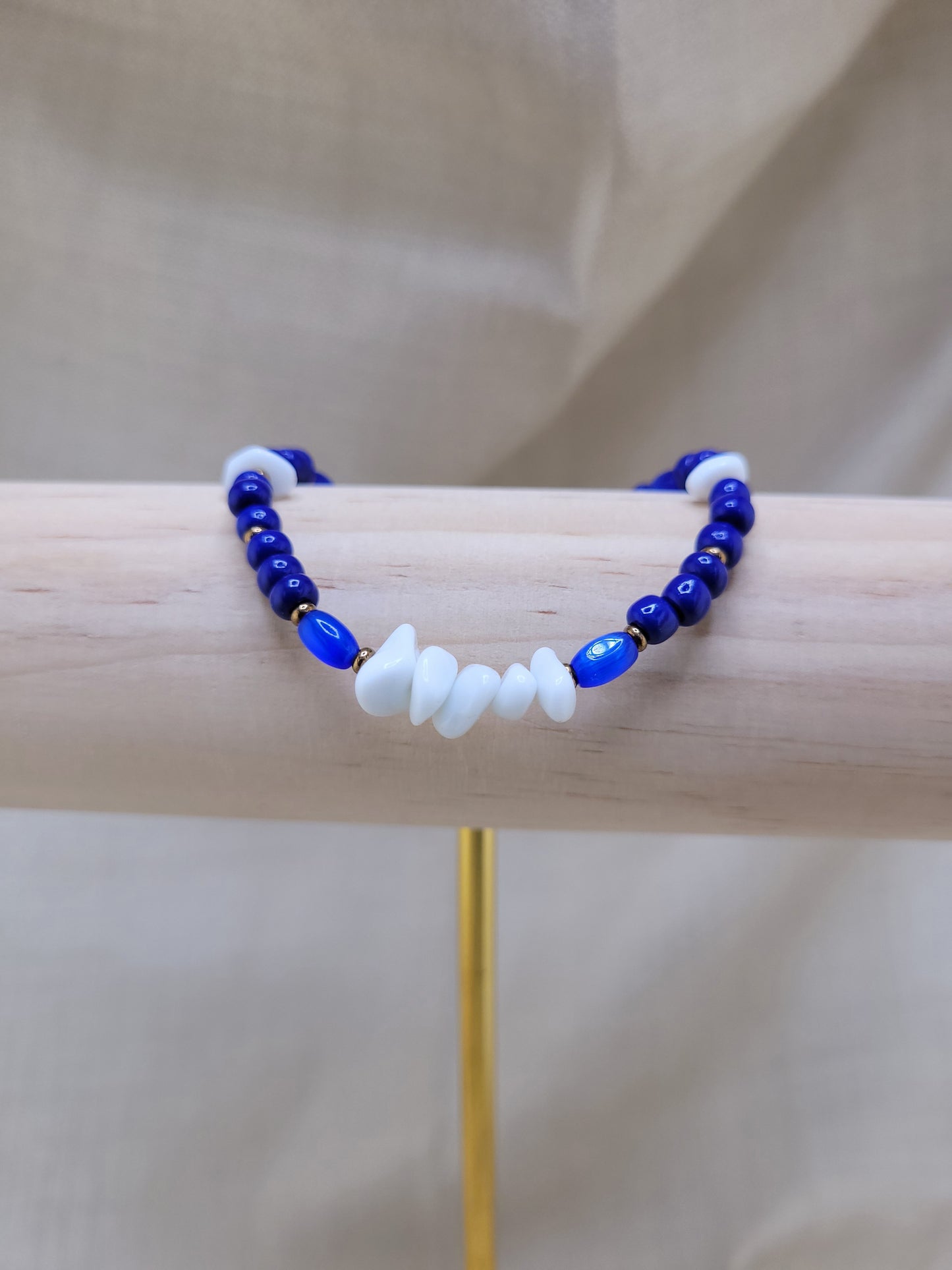 Bracelet en perles de verre et cristal bleu et blanc Bangalore