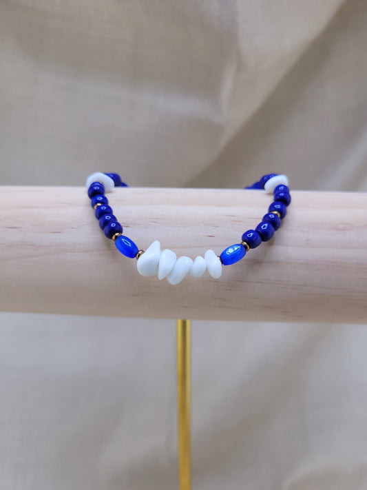 Bracelet en perles de verre et cristal bleu et blanc Bangalore