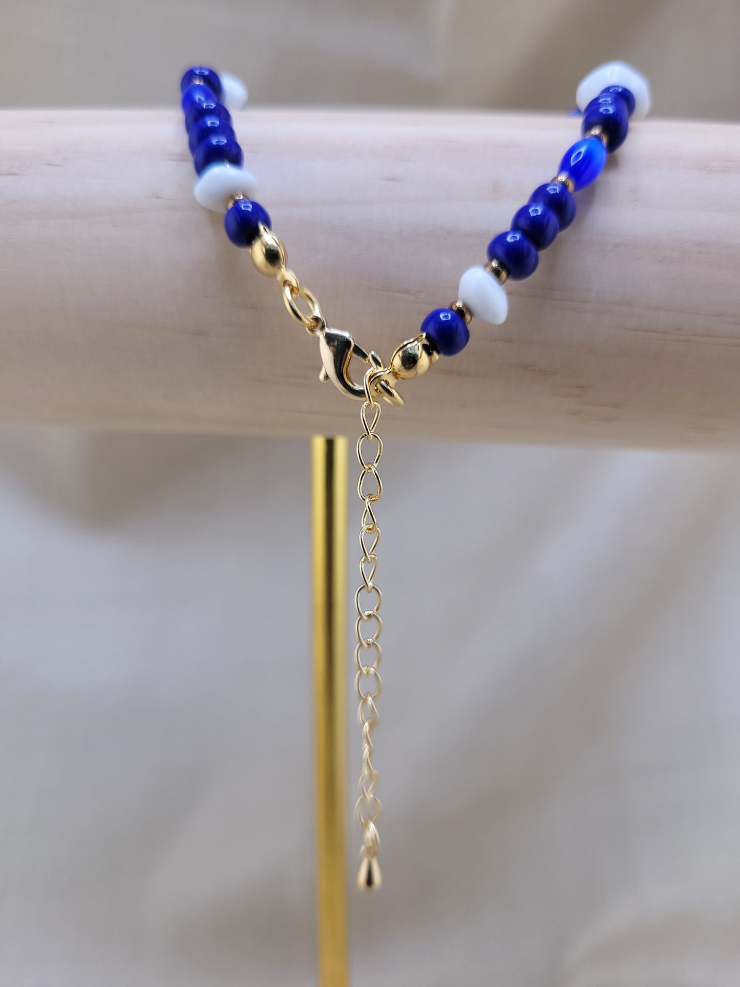 Bracelet en perles de verre et cristal bleu et blanc Bangalore