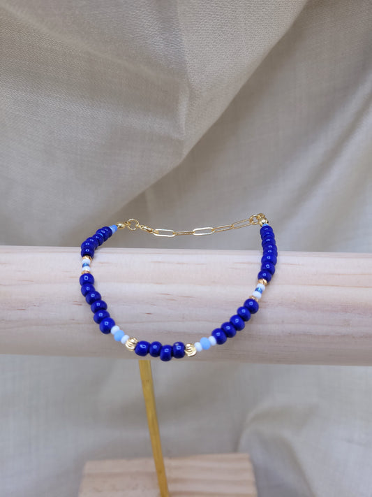 Bracelet en perles de rocailles bleu Tanjavur