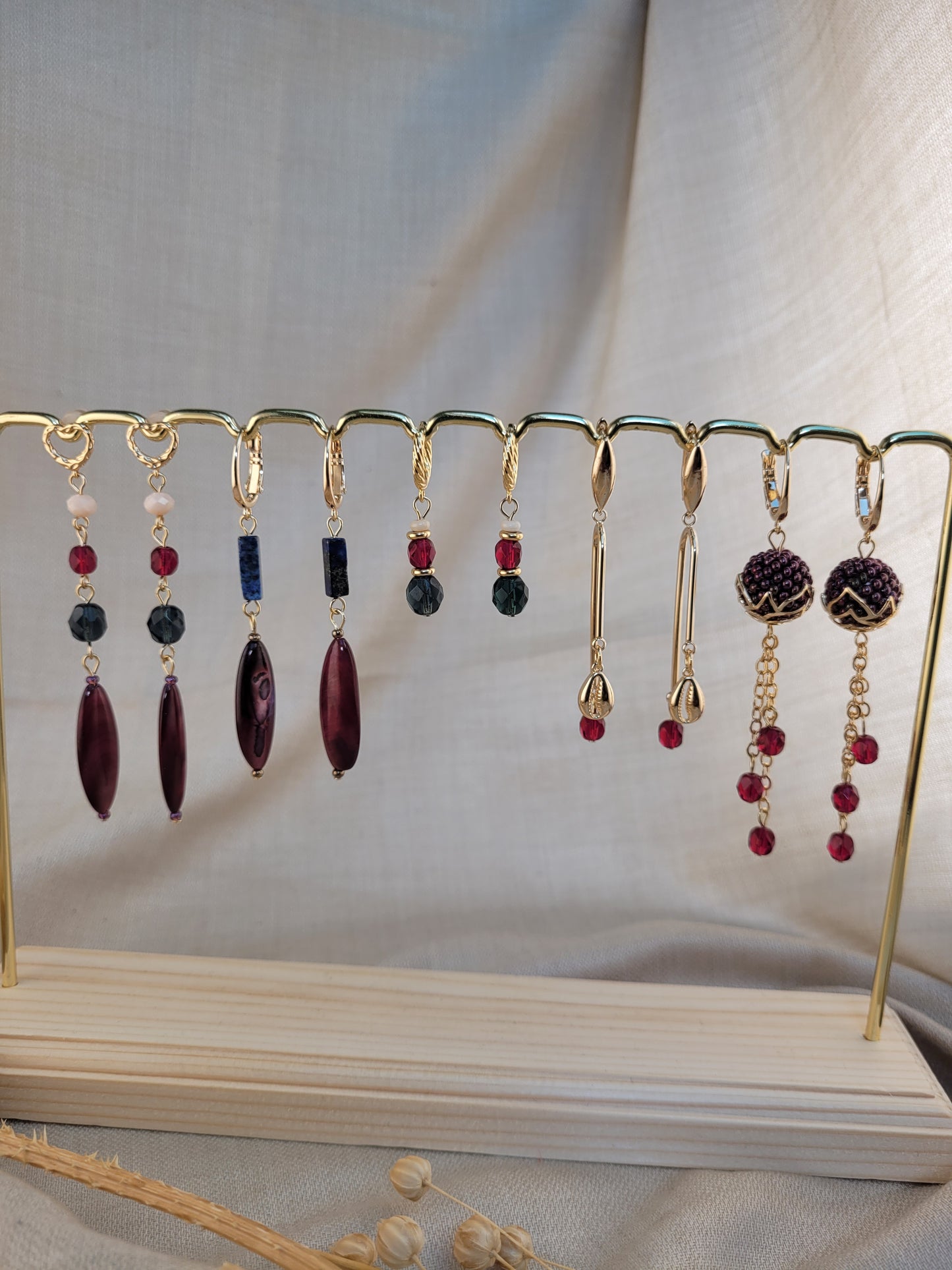 Boucles d'oreilles pendantes Cristal et perles de coquillages Mombasa