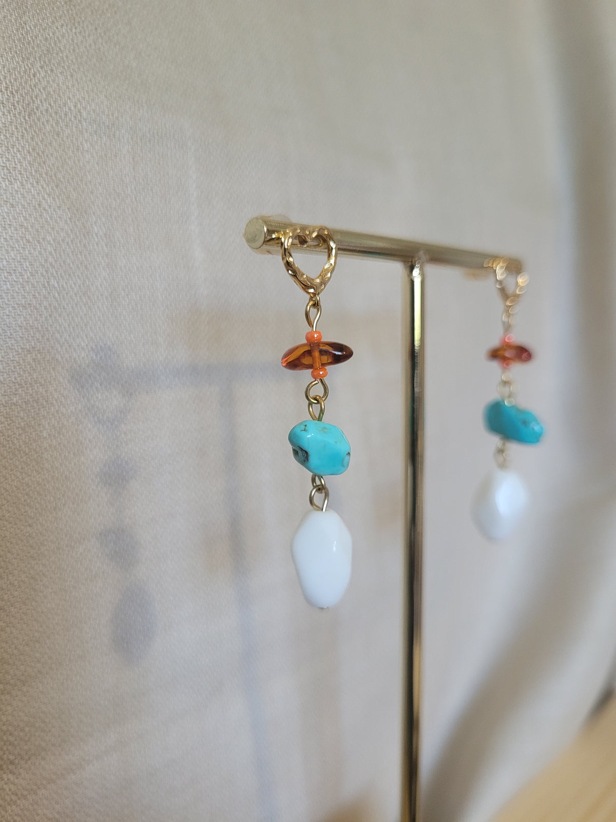 Boucles d'oreilles pendantes Cristal, Ambre et Turquoise Mombasa