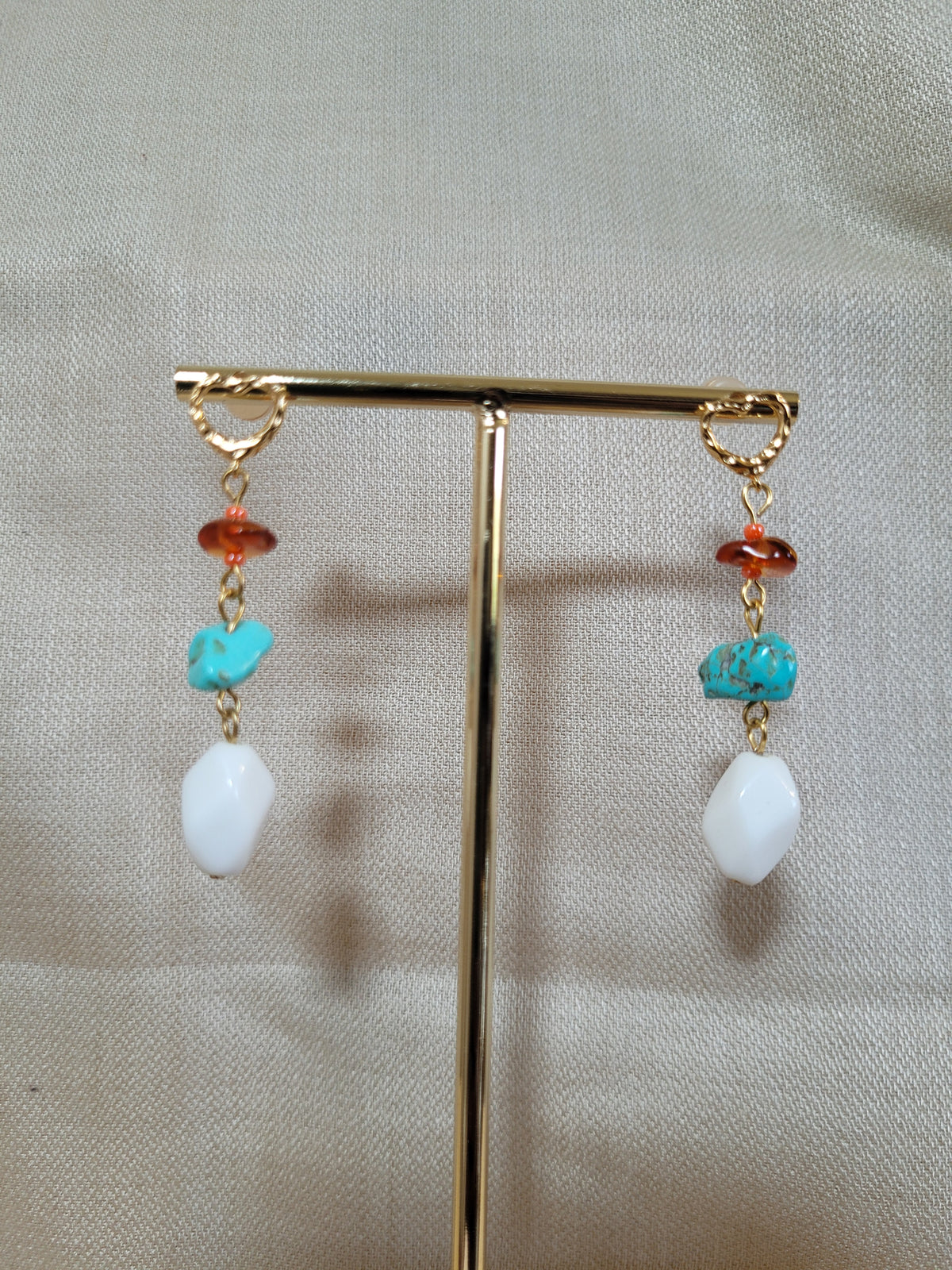 Boucles d'oreilles pendantes Cristal, Ambre et Turquoise Mombasa