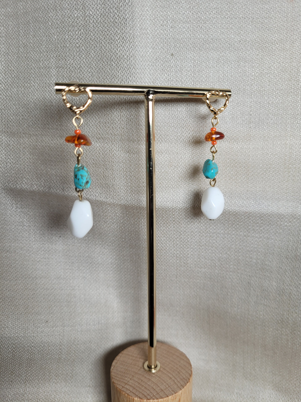 Boucles d'oreilles pendantes Cristal, Ambre et Turquoise Mombasa