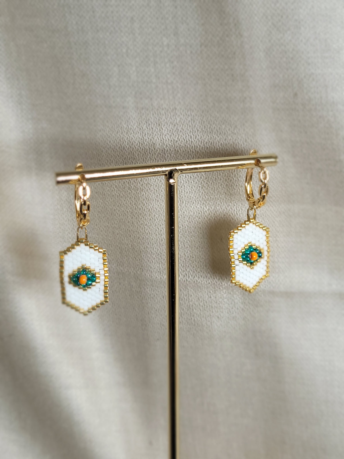 Boucles d'oreilles médaillon blanc en Miyuki Recife