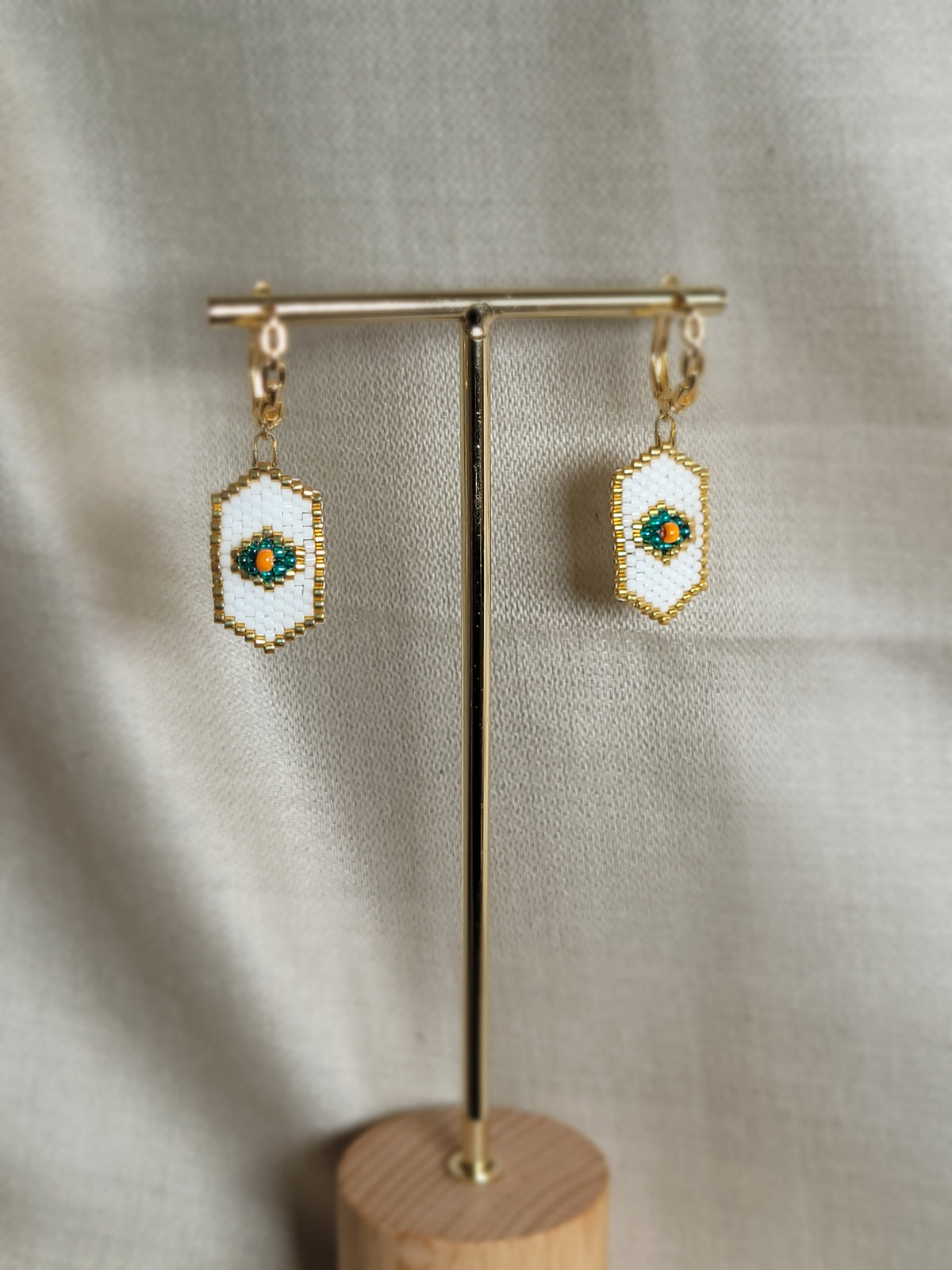 Boucles d'oreilles médaillon blanc en Miyuki Recife